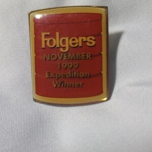 1999 Folgers Expedition Winner Pin Red Coffee Can Gold Tone